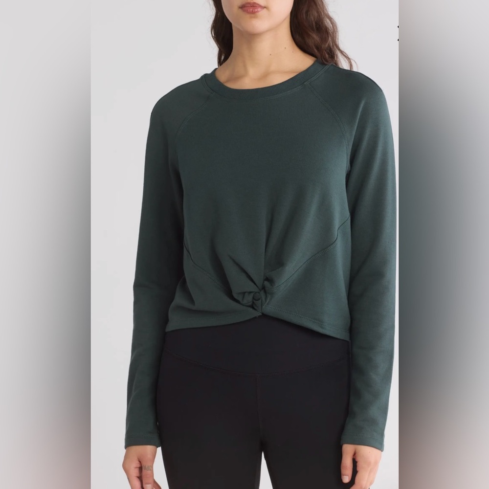 🛍️NWT 90 Degree By Reflex Green XL Gray Crop Tie Front Sweatshirt